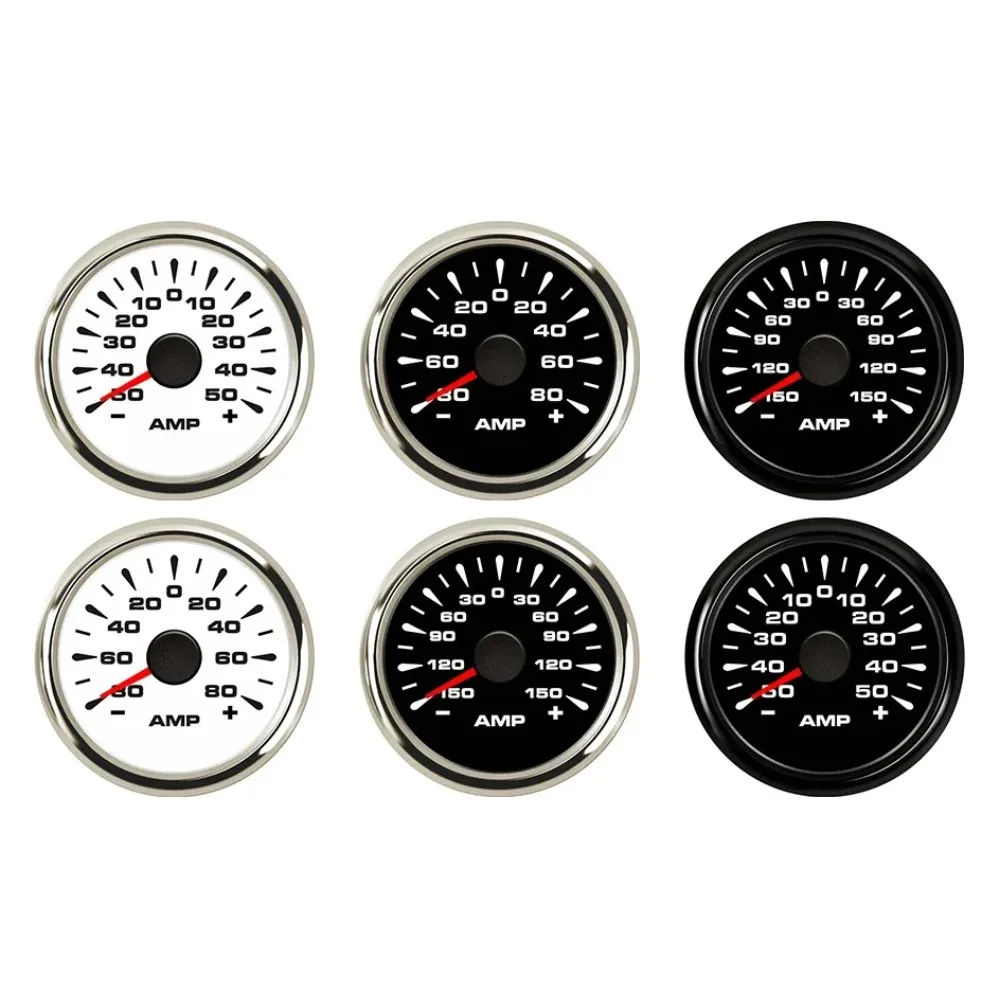 52mm Ammeter Ampere Meter +/-50A +/-80A +/-150A  with Current Sensor with 8 Colors Backlight 12V 24V for Car Boats Tractor RV