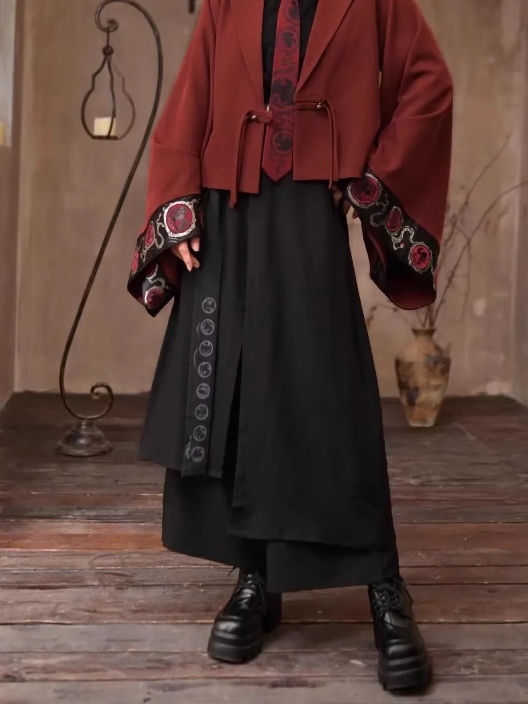 New Chinese Style Men's Wide Leg Pants Trousers Layered Design