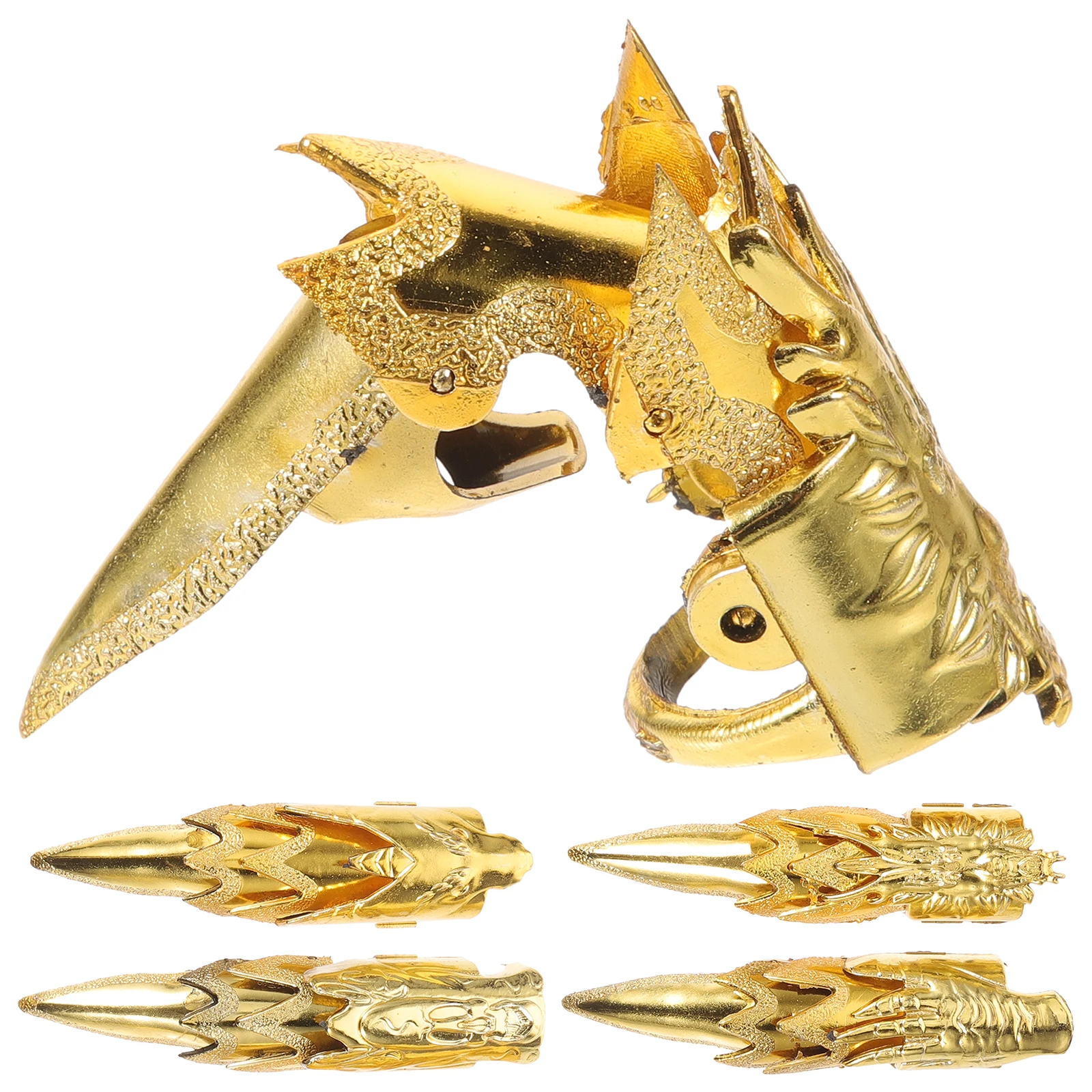 

5 Pcs Golden Finger Covers Halloween Costume Prop Fingertip Claw Jewelry Ancient Toy Queen Nail Ring Party Accessories DIY Decor