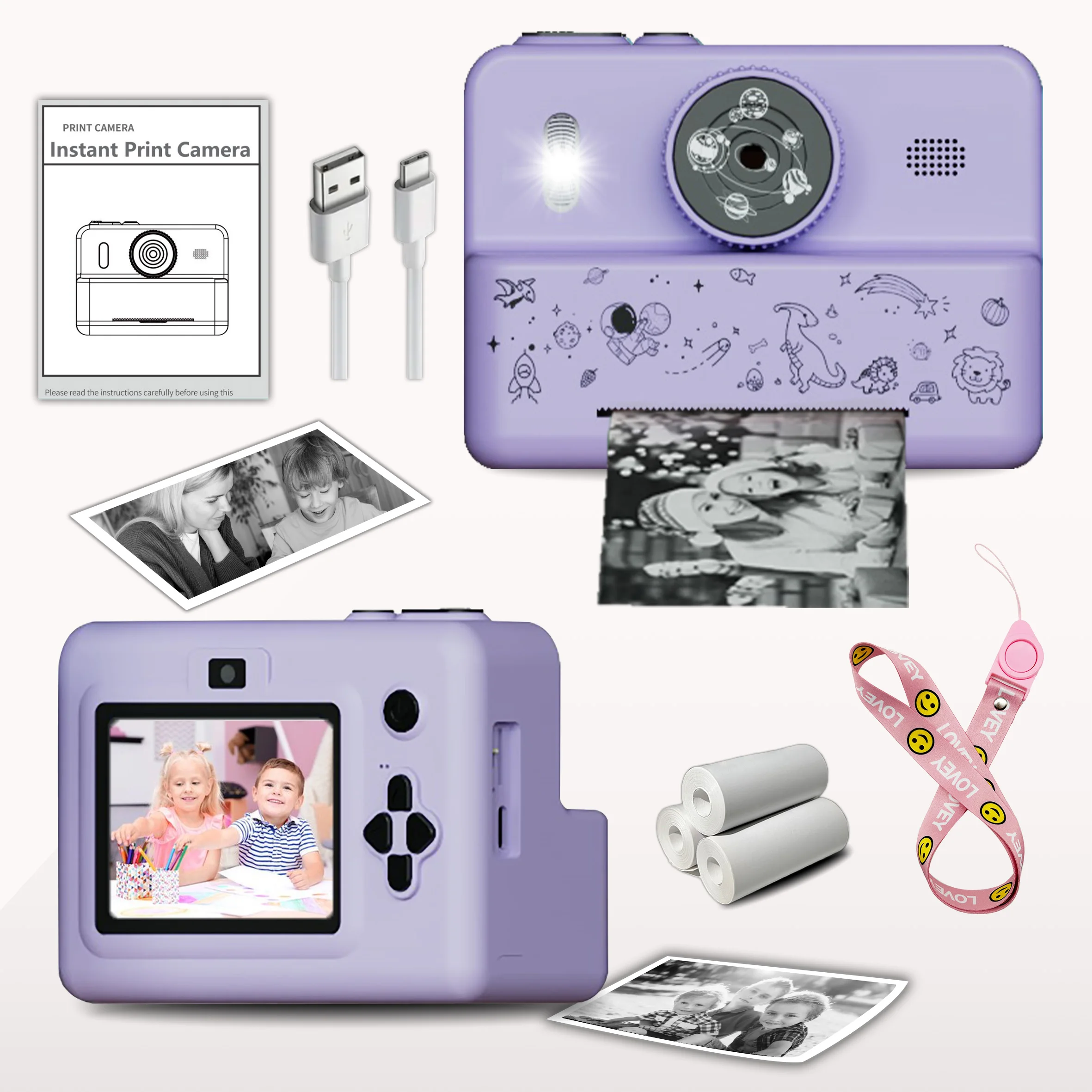 Appareil photo imprimable pour enfants, jeux, photos et vidéos, double caméra, selfie, chargement USB |   1500mAh, cadeau pour enfants âgés de 4 ans et plus