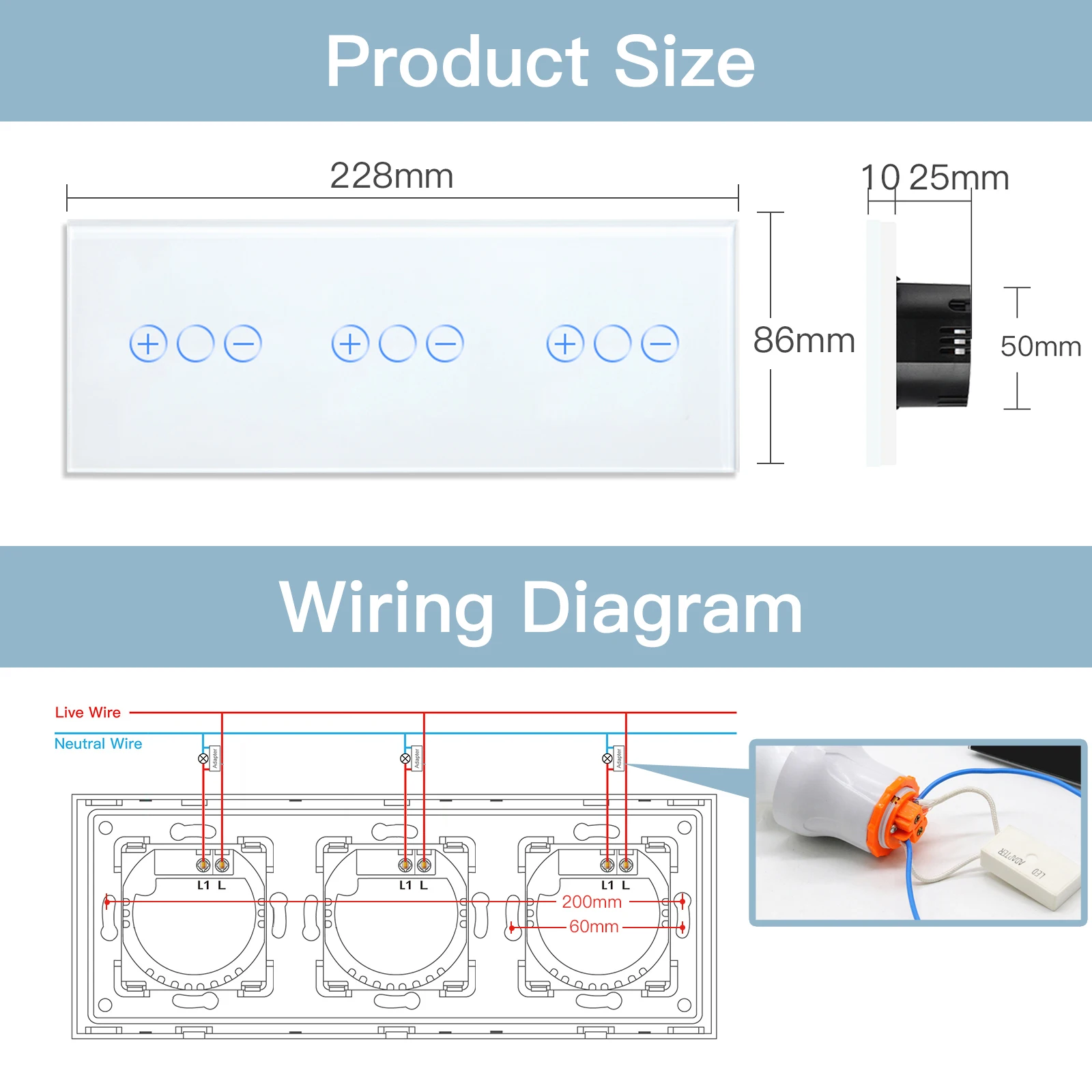 Bseed Dimmer Series EU Standard Dimmable Touch Switches Glass Panel 5V 2.1A USB Phone Charge EU Sockets LED Dimmer Wall Switches