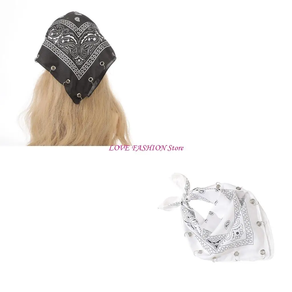

Multipurpose Cotton Bandana Scarf Kerchief with Practical Eyelet Hook Attachments Y166