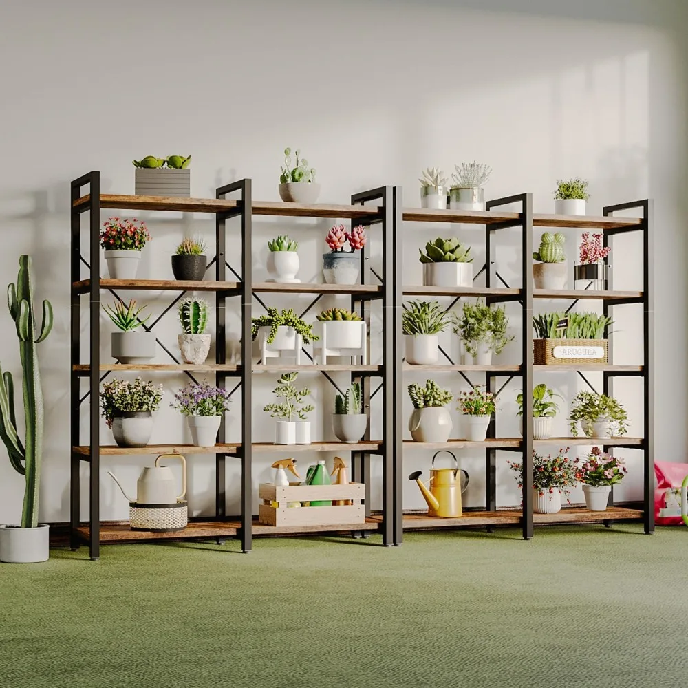 Regał na książki o podwójnej szerokości, regał industrialny z metalową ramą, otwarty duży regał na książki, drewniane półki ekspozycyjne do domu i biura