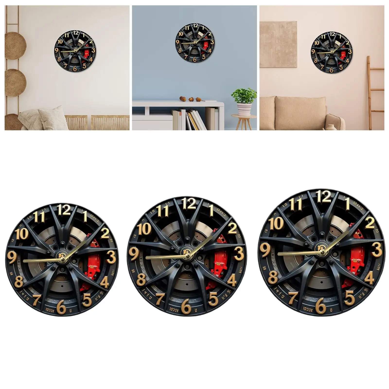 Wall Hanging Clock Car Wheel Theme Arabic Numerals Aesthetic Simple Timepiece Wall Decor Silent Movement for Dining Room Bedroom