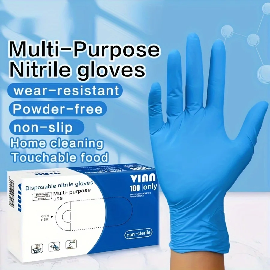 Vian Disposable Nitrile Gloves Thickeneded and Durable Non-Slip, Oil-Proof, Acid and Alkali Resistant Industrial Manufacturing Laboratory 100 Pieces