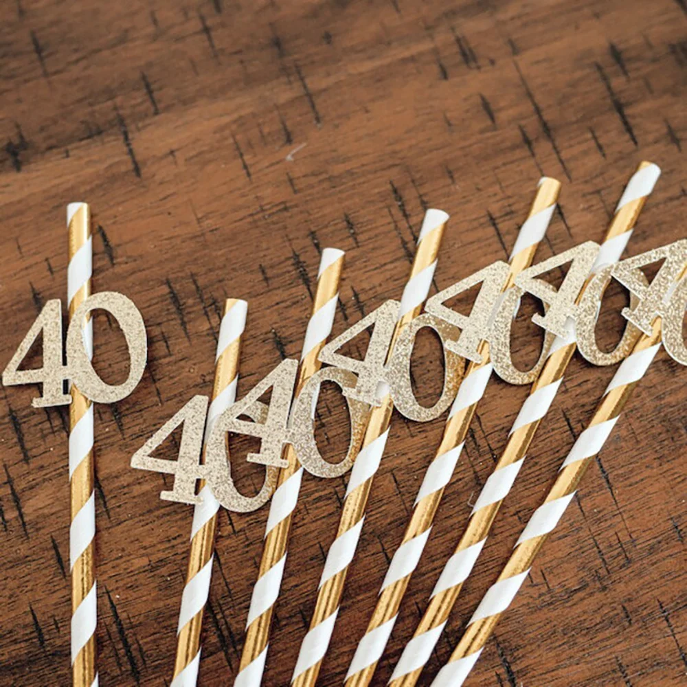 10 Stück Trinkhalme für den 30., 40., 50., 60. Geburtstag, goldfarben, glitzernd, mit Nummer 70, 80, für Geburtstagsfeiern, Jubiläumsfeiern, Dekoration – Detail 4