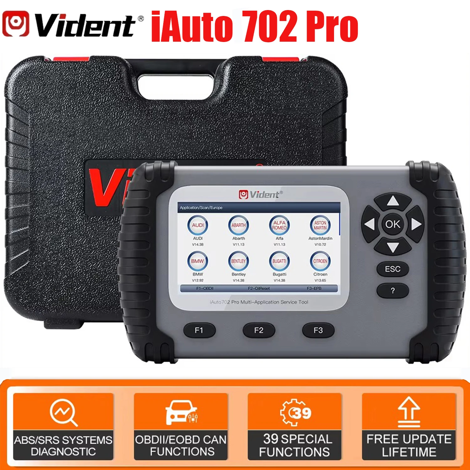

VIDENT iAuto702 Pro Автомобильный диагностический инструмент ABS SRS 39, специальная функция, кодирование ЭБУ, активный тест, OBD2, автомобильный сканер OBD2