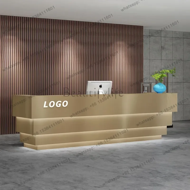Checkout Front Desk Reception Counter Silver Classic Business Reception Desks Beauty Salon Mostrador Recepcion Office Furniture