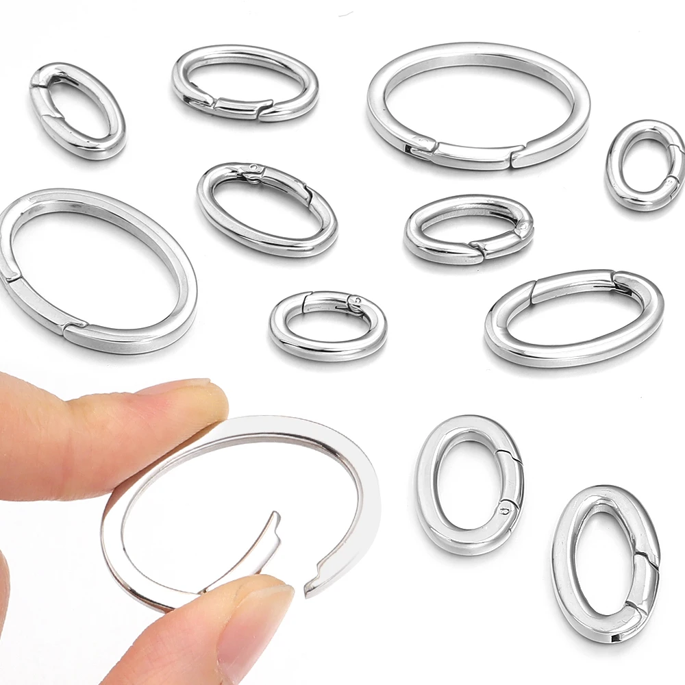 Cierres de resorte de acero inoxidable, anillos de salto ovalados abiertos, cierres divididos, conectores de hebillas a presión para hacer joyería DIY, bolsos, llavero, 1 ud.