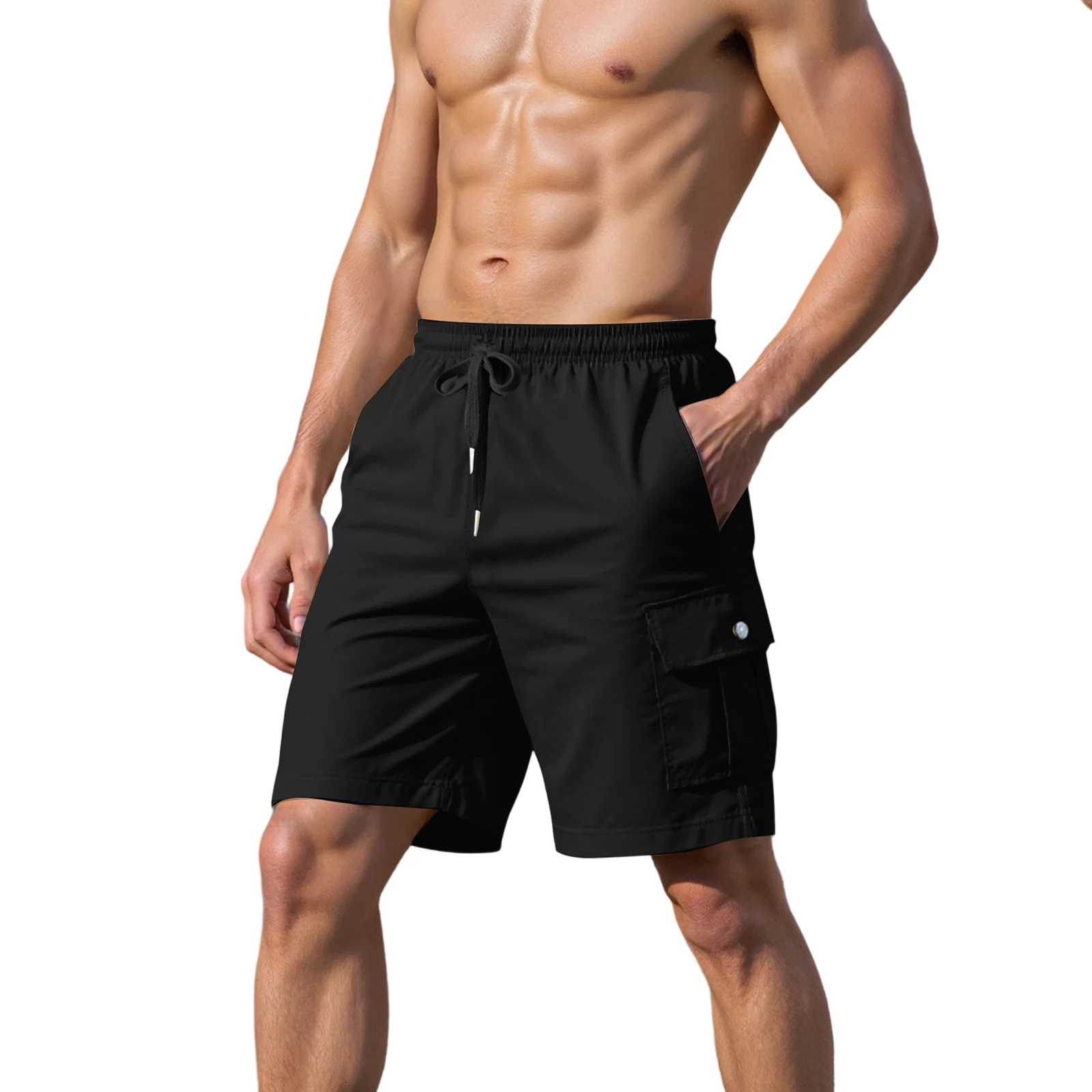 

Мужские летние повседневные шорты-карго, однотонные пляжные шорты свободного покроя с множеством карманов