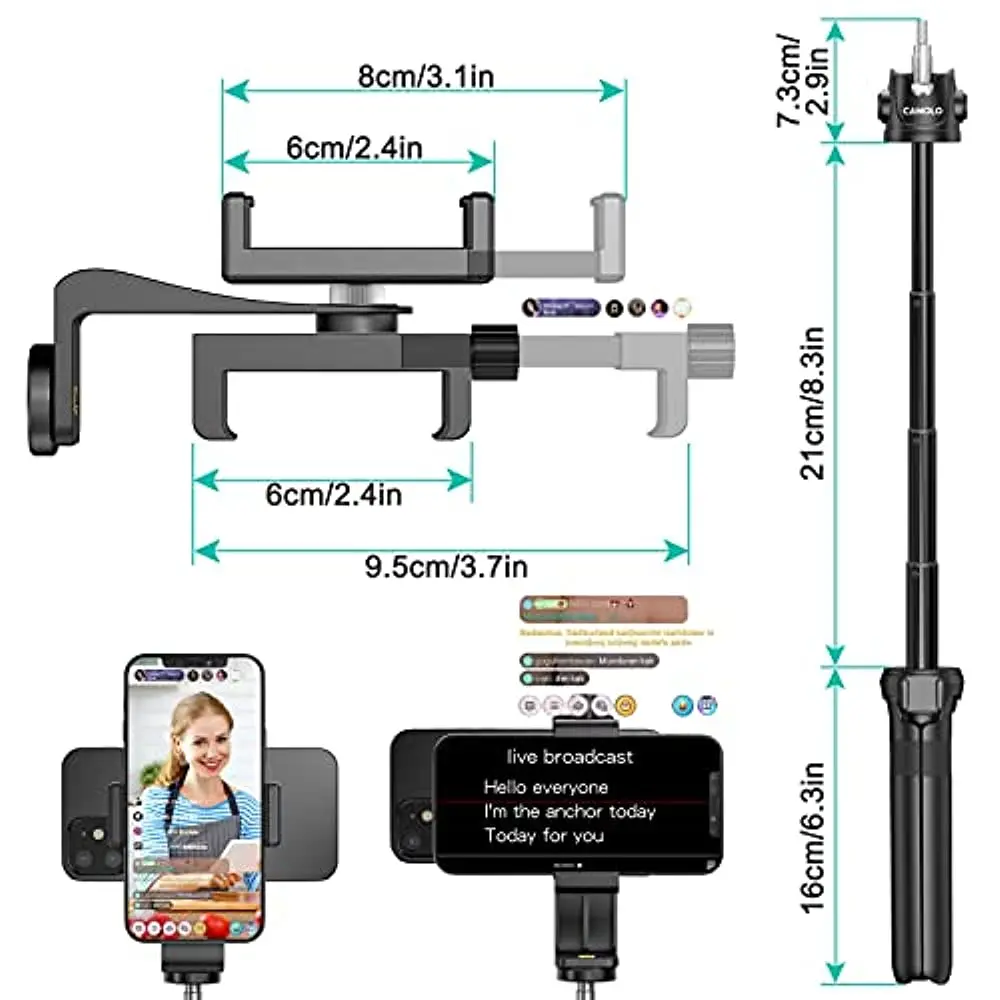 CAMOLO Teleprompter Photo Studio Mini Phone Tripod Cell Phone Tripod Mount حامل هاتف لعصا السيلفي لهاتف iPhone Video Tablet