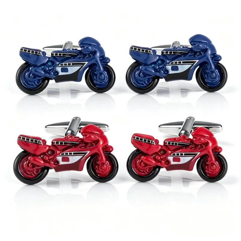 New 3D Color Racing Motorcycle Cufflinks, Brass Motorbike Lover Men French Shirt Suit Business Gift