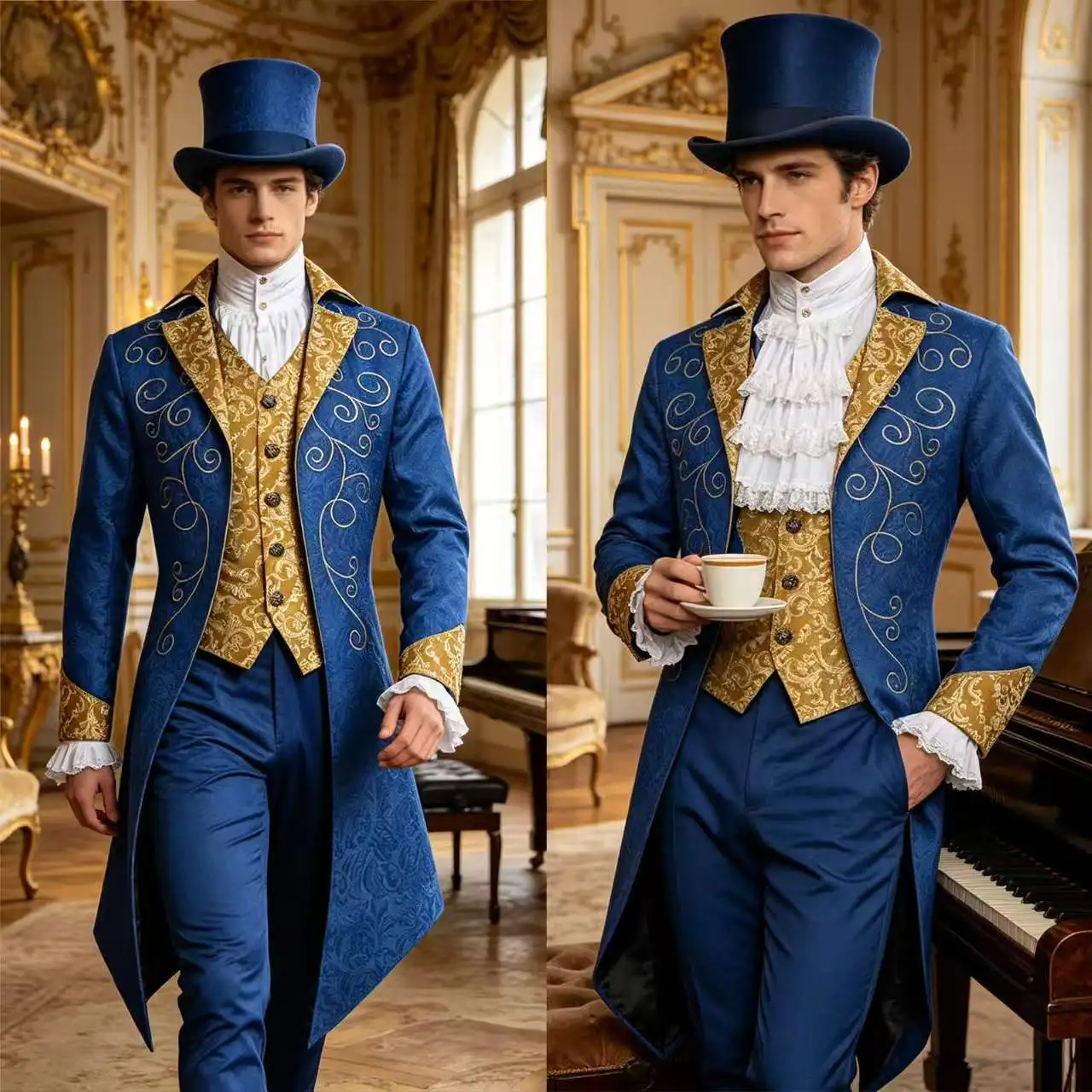 Traje de Cosplay Victoriano Medieval Jacquard, Frac Gótico, Chaqueta de Príncipe Renacentista, Disfraz para Fiesta de Halloween
