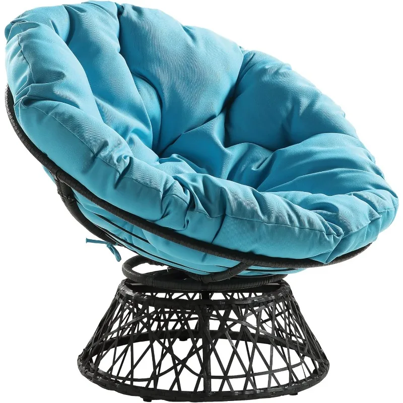 

Плетеное кресло Papasan для мебели с поворотом на 360 градусов, серый каркас с синей подушкой
