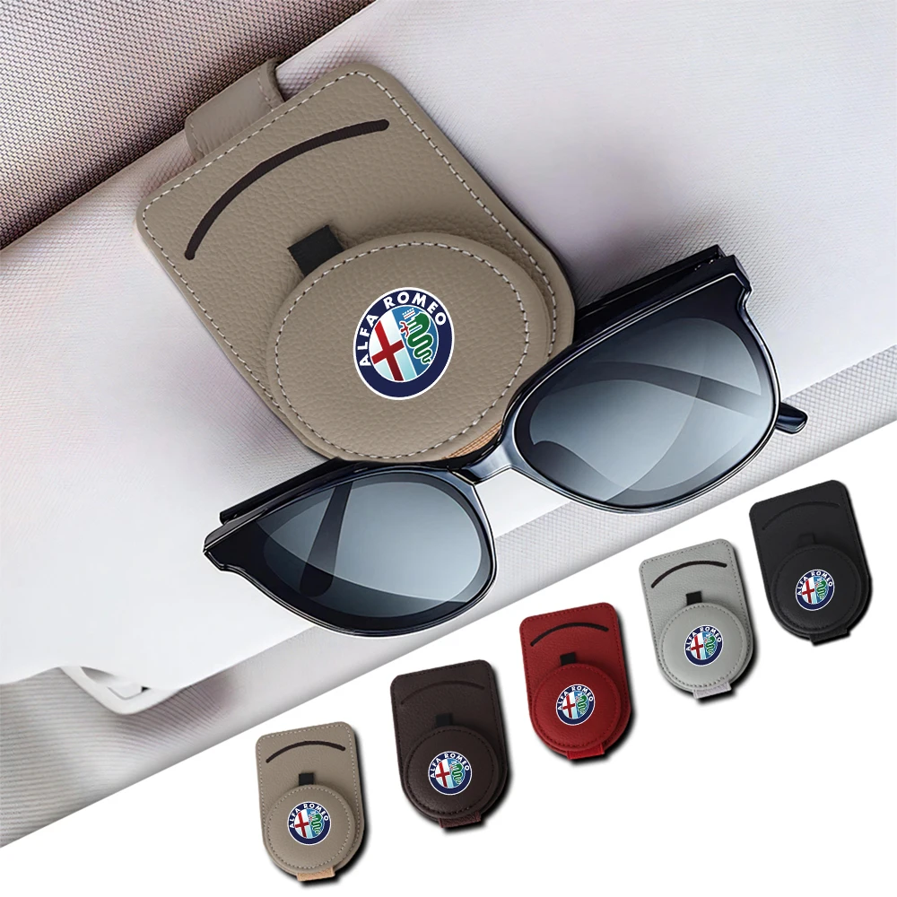 PU Leather Car Sun Visor Glasses Sunglasses Clip For Alfa Romeo Sportiva Giulia Giulietta 156 159 147 Mito Tonale Accessories