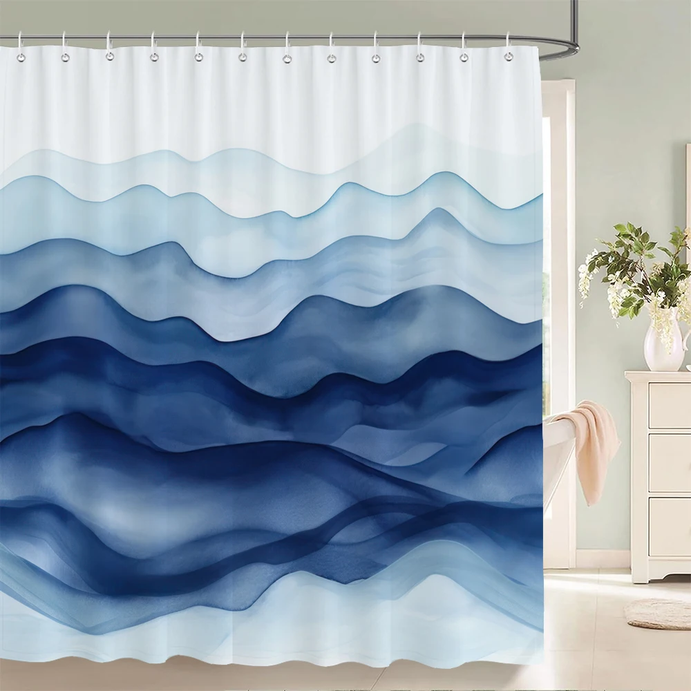 1 Pc Blue Art Abstract Pattern Shower Curtain Home Bathroom Decoration Printing Polyester Fabric Bath Curtains With Hooks