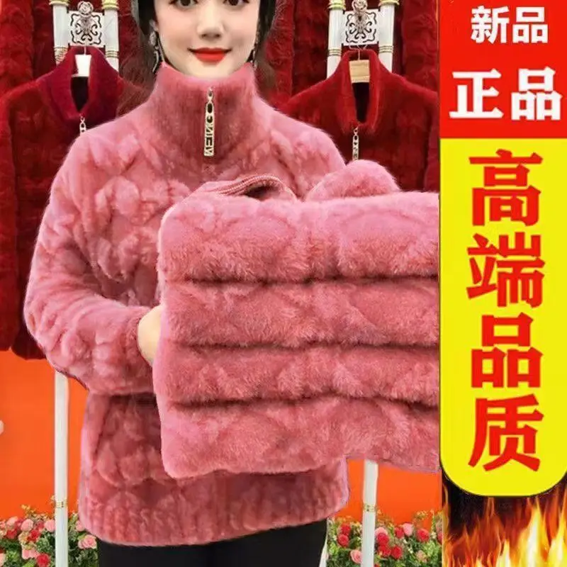 معطف نسائي سميك بأكمام طويلة من المينك الصناعي مقاس كبير للخريف والشتاء سترة عصرية للنساء الأكبر سنا والأمهات الصغيرات #3