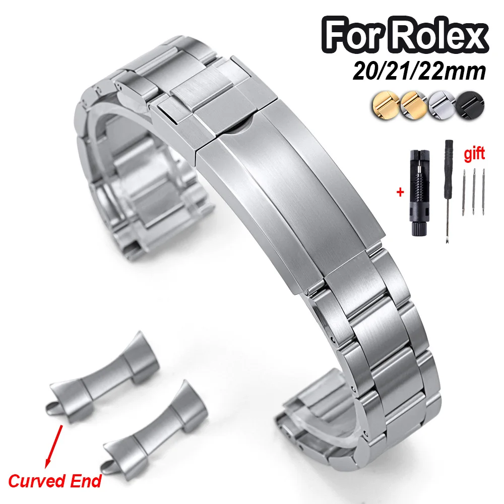 

20mm 21mm 22mm Stainless Steel Watch Band Curved End Metal Bracelet Adjust Strap for Rolex for Submariner GMT Daytona for Oyster