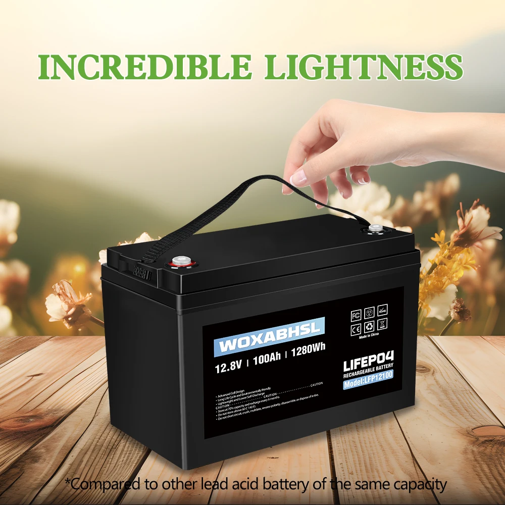 12V 100Ah Lithium LiFePO4 Deep Cycle Battery, 4000+ Cycles Lithium Iron Phosphate Rechargeable Battery for Solar, RV, Marine