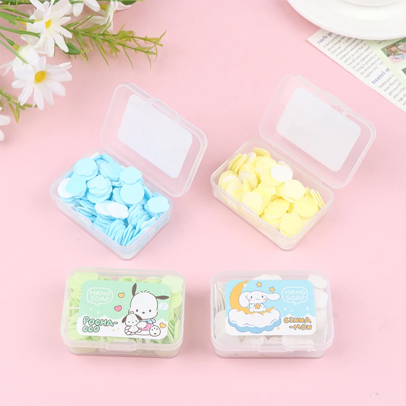 1PC Disposable Soap Flakes Kuromi Soap Cartoon Sanrio Hello Kitty Portable Hand Soap Household Goods Boxed Soap Flower