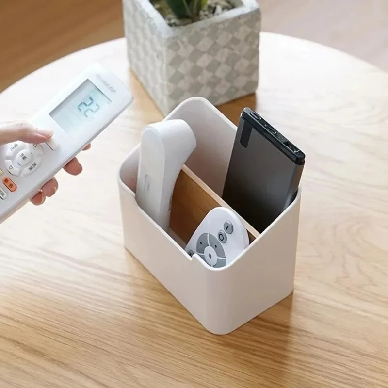 Remote Control Organizer Wood Divider Desktop Storage Box Multipurpose TV AC Remote Holder For Bedroom Living Room Office