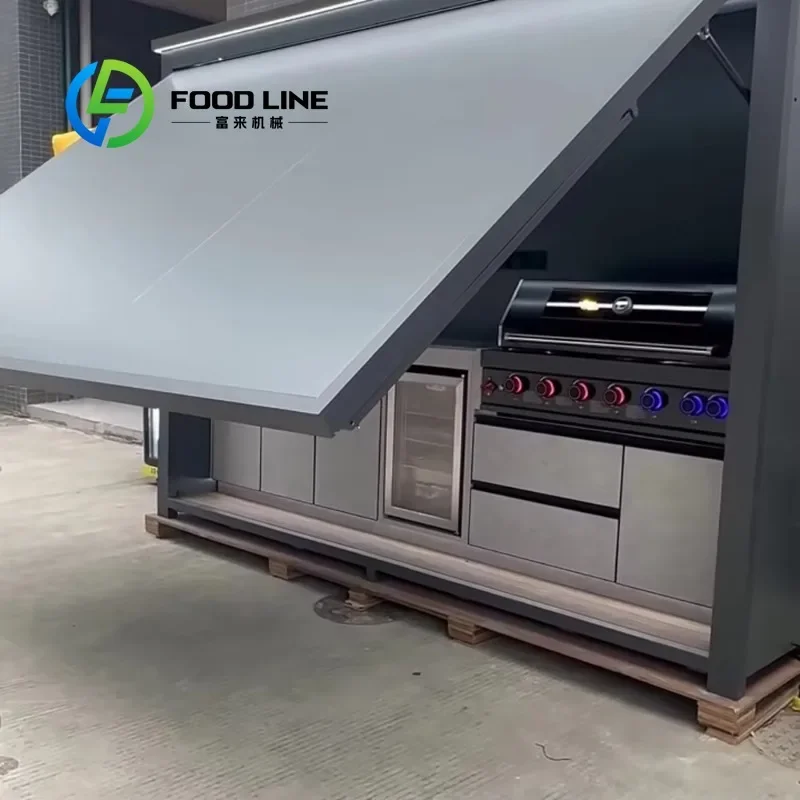Customized Electric Waterproof Stainless Steel Outdoor Kitchen Grill with Piezo Ignition and Shed for Garden Backyard Use