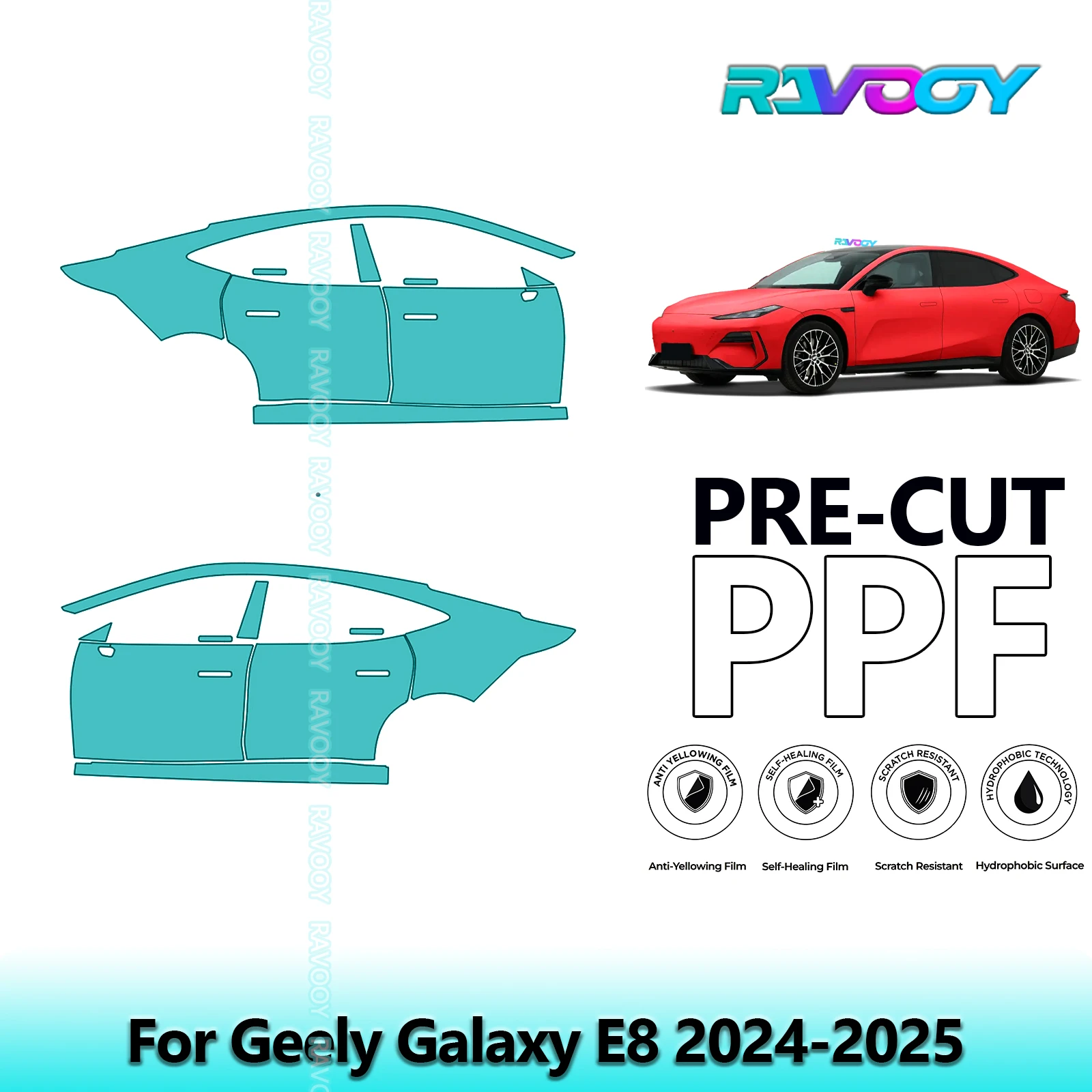 

For Geely Galaxy E8 2024-2025 8.5mil Clear Matte Pre-Cut PPF Door & A/B Pillar Kit TPU Paint Protection Film Set