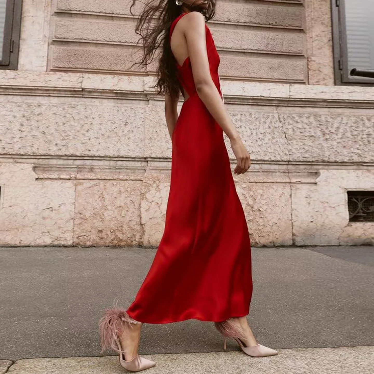 فستان نسائي أنيق من زاداتا بتصميم غير متماثل من الحرير الساتان، فستان ميدي أنيق وراقي للسيدات لموسم الخريف #5