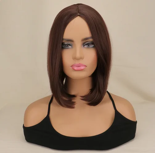 Women Synthetic Short Straight Wig  Natural Black Brown Heat Resistant Hair Wig for Women Daily Bob Wigs