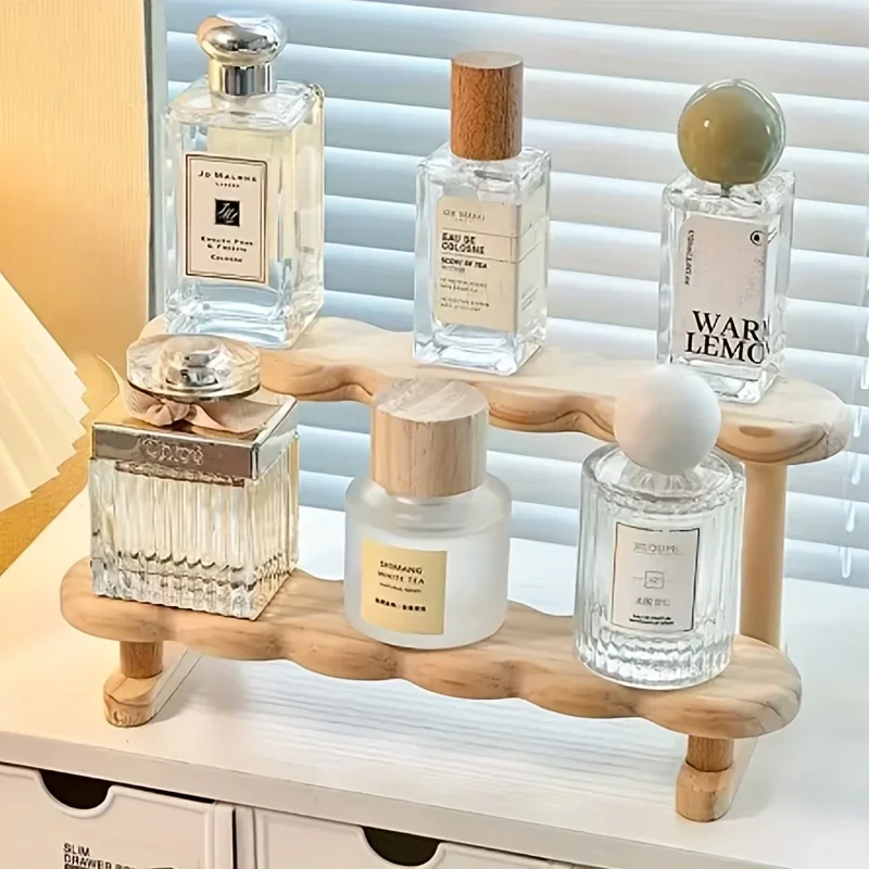 2/3 Layers Wavy Solid Wood Display Rack Blind Box Doll Sleep Bed Cosmetic Storage Rack Perfume Jewelry Storage Shelf  Home Decor