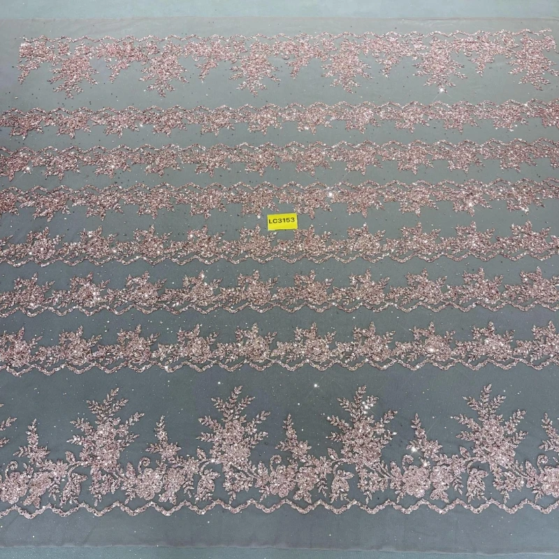 

10 Yards Rose Gold Hot Sale Fadhion Design Africa Glitter Fabric Embroidery Net Lace With Glued Glitter Sequins Wedding Or Party