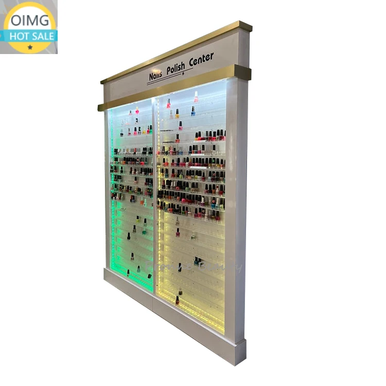 Hot Sale Gel Nail Polish Make Up Cosmetic Display Stand Custom Size Nail Polish Rack Display Wall with Led Light