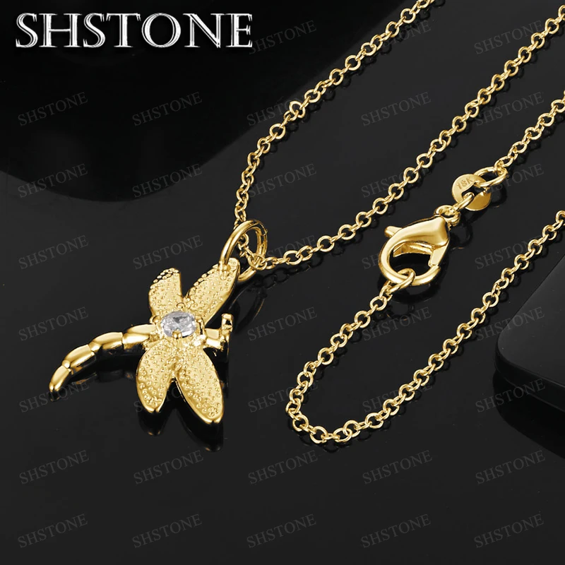 18K Gold Woman Zircon Dragonfly Pendant Necklace Fashion Wedding Birthday Jewelry 16/18/20/22/24/26/28/30 Inch Chain