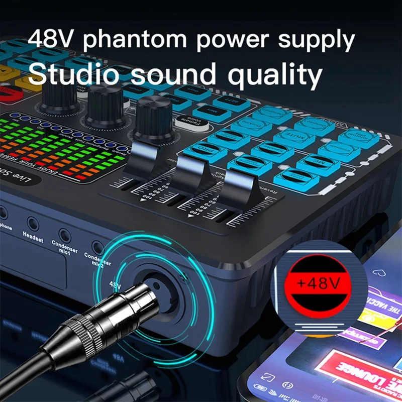 Q6S Live Sound Card Audio Interface With DJ Mixer Effects And Voice Changer Audio Mixing Console For Streaming