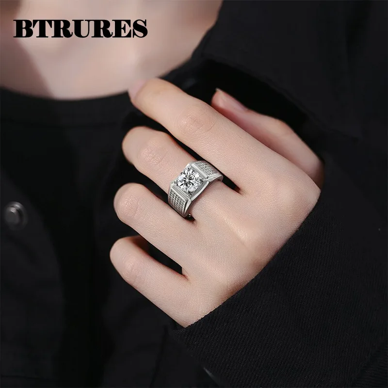 Men's 925 Sterling Silver Square Zircon Open Adjustable Ring