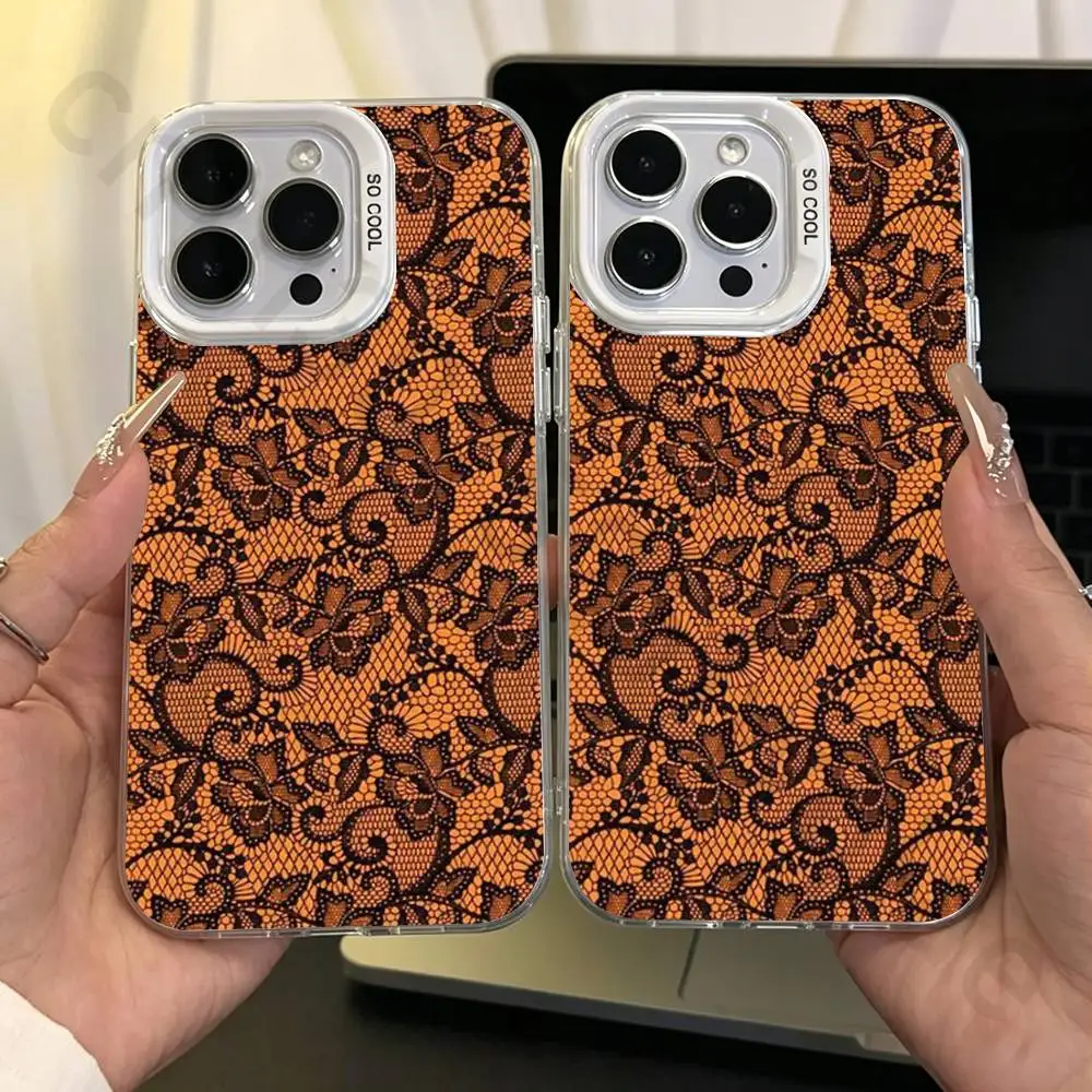 

Vintage Lace IMD Case for iPhone 17 16 15 14 13 12 11 Pro Max air plus Shockproof Plating Matte TPU Funda