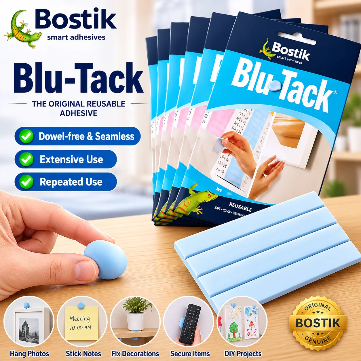 BluTack High-Viscosity Residue-Free Adhesive Clay for Photo Walls Frames Bostik Glue-Free Decoration Poster Couplets Bal