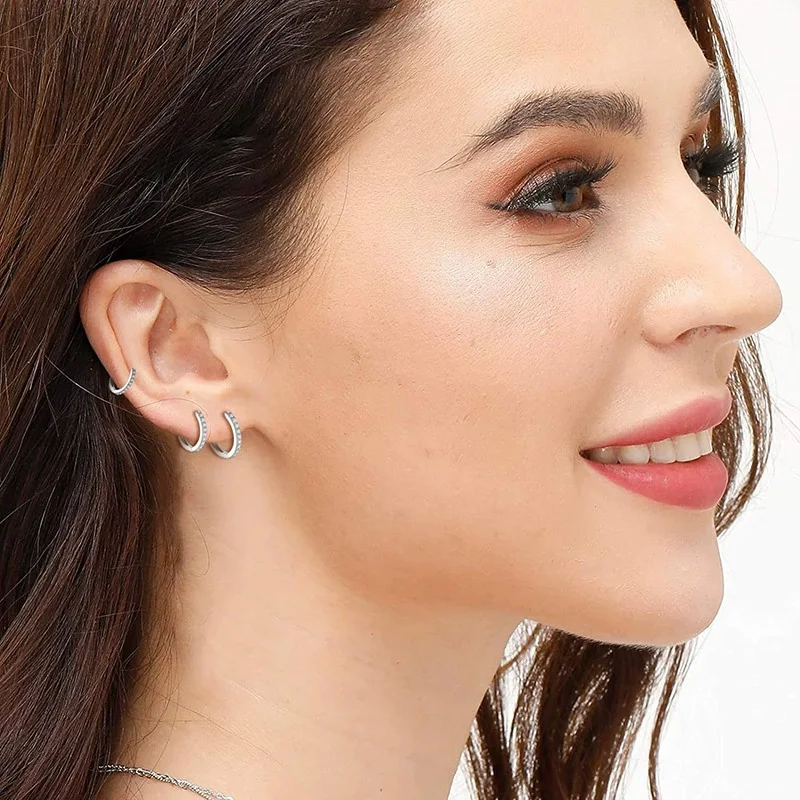925 Sterling Silver Gold Plated Small Zirconia Huggie Hoop Earrings For Women Girls Gift Wedding Engagement Party Ear Buckle