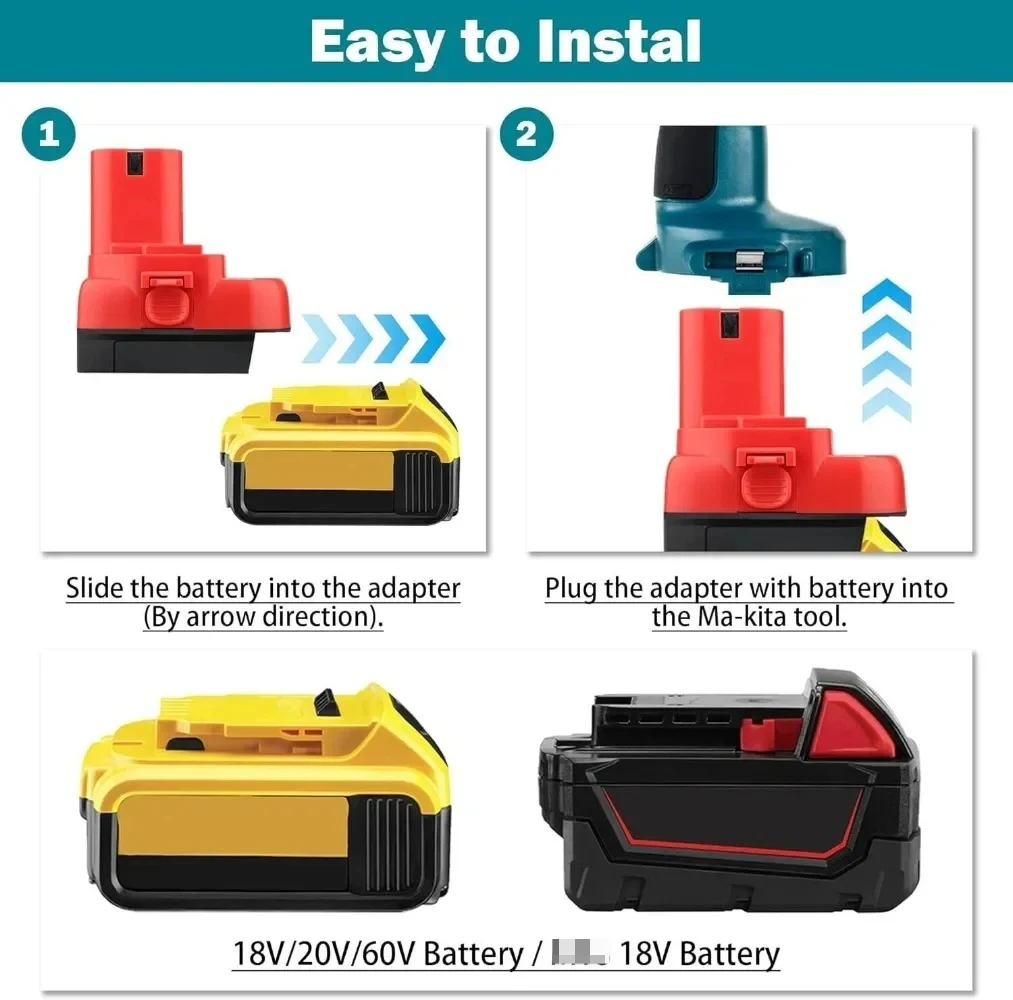 

Адаптер для инструментов Milwaukee 18V на Makita 12V, конвертер для аккумуляторов Dewalt 20V в Makita 12V 14.4V NI-MH для электродрелей.