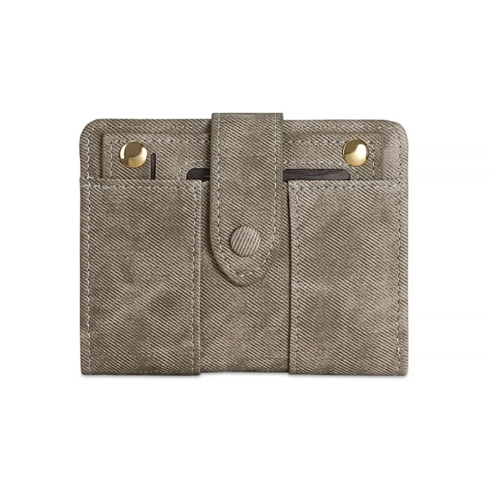 New PU Leather Bifold Wallet Snap Closure Denim Texture Short Purse Compact Size Zipper Pocket Card Holder Wallet Travel