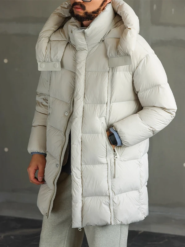 

Мужское зимнее пальто свободного кроя с капюшоном, новое, теплое, длинное, с воротником-стойкой, для любого типа фигуры