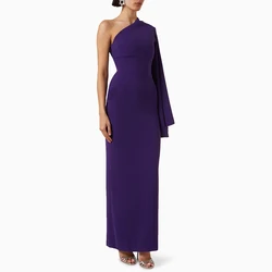 Purple Prom Dress Elegant One Shoulder Long Sleeve Column Evening Gowns for Women Sheath Formal Wedding Party Dresses Maxi