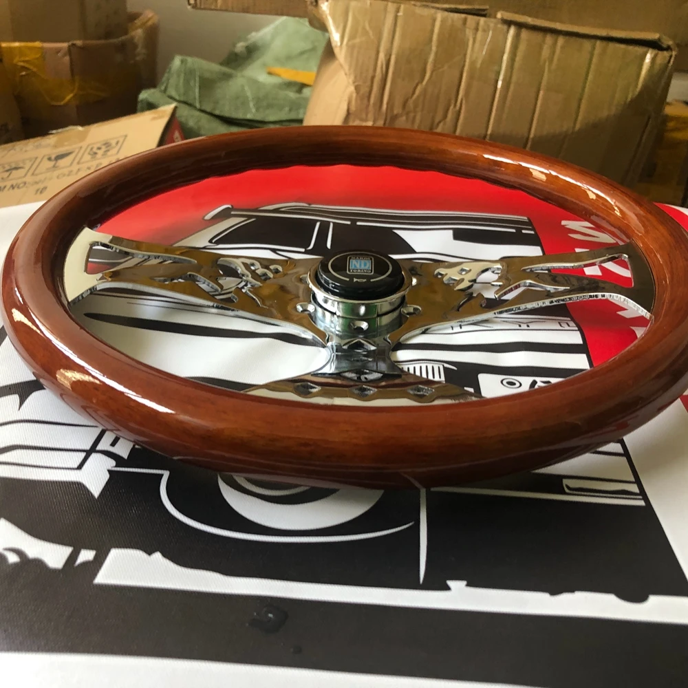 15Inch Classic Real Wood Nardi Steering Wheel Car Rally Racing JDM Nardi Steering Wheel Volantes For VW HONDA TOYOTA BMW Nissan