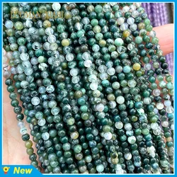 Natuursteen Kralen 2 3 4 MM Aquatische Groene Mos Agaat Ronde Losse Spacer Bead voor Sieraden Maken DIY Armband ketting Charm 15''