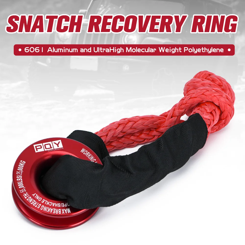 55000lbs Winch Rope Synthetic Soft Shackle or Recovery Ring Rugged Shackles W/ Protective Sleeve for Truck Vehicle Recovery