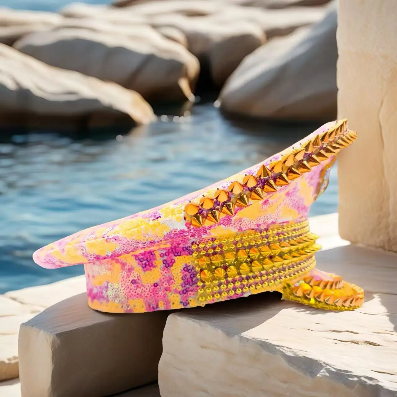 홍루안 옐로우 레이저 가죽 루프 캡틴 모자, 여성용 라인스톤 & 밀리터리 캡, 레이브 페스티벌 액세서리 & 파티 캡 남성용