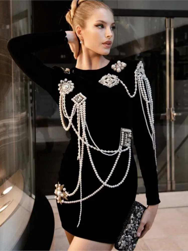 

AliExpress Hot Style Luxury Beaded Black Bandage Ultra Short Fashionable Hepburn Party Dress