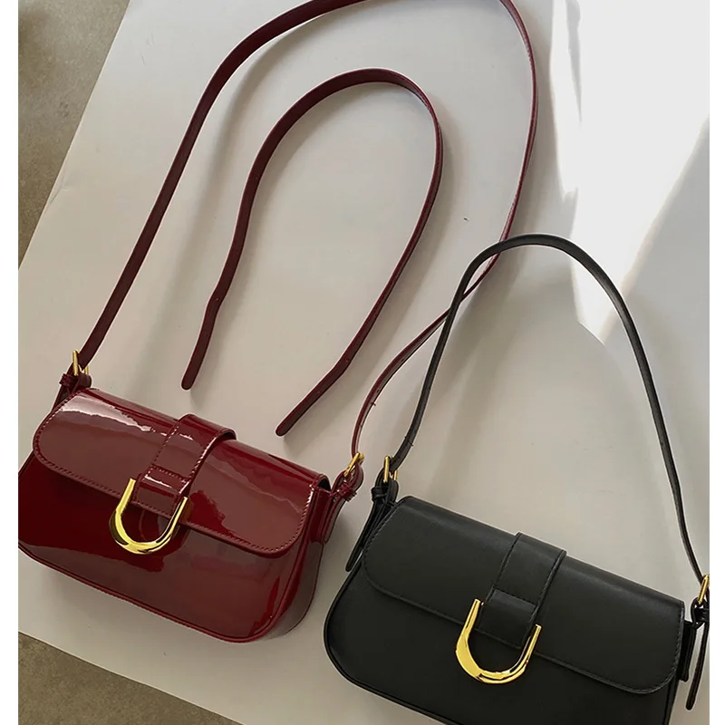 Women Advanced Women's Retro Fashion Single Shoulder Crossbody Bag Trend Glossy PU Phone Bag Luxury Flap Crossbody Bag ﻿