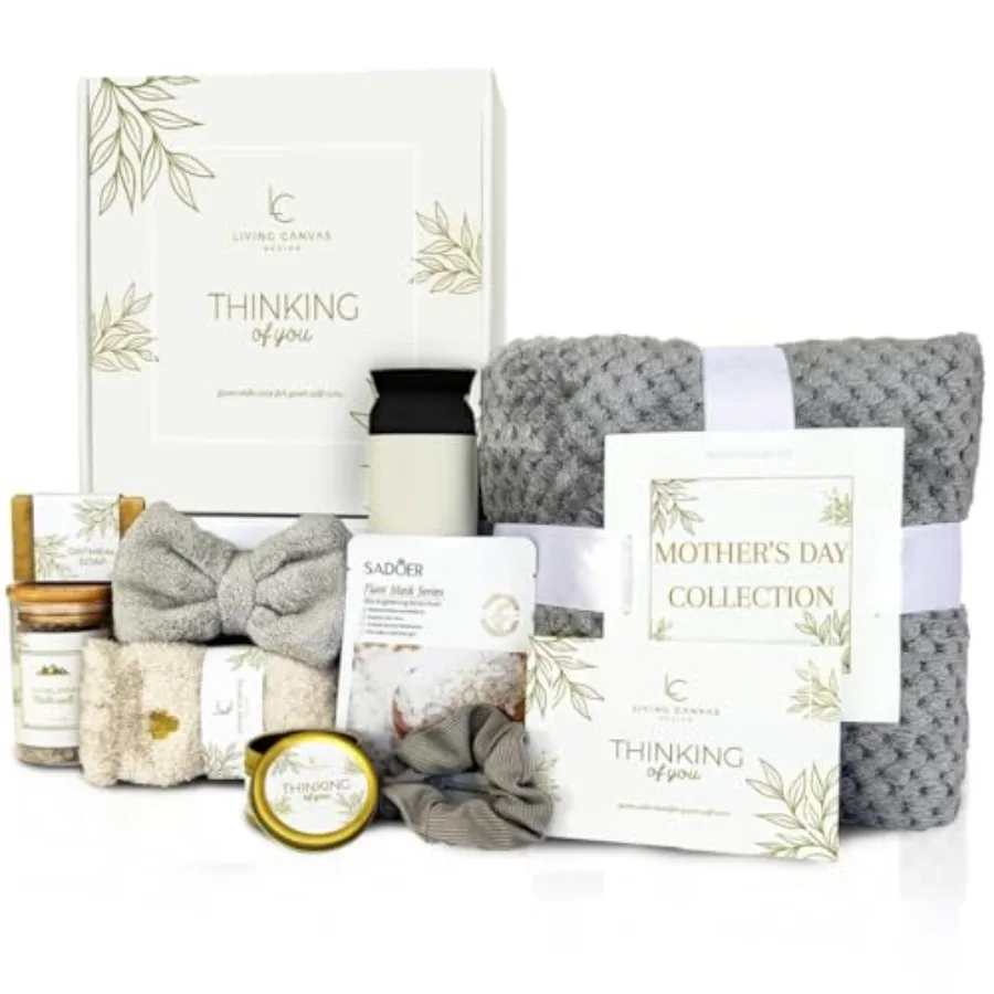 

Mother's Day Gifts for Mom - 11pc Luxury Spa Gift Basket for Women Wife Grandma Relaxing Self Care Set with Throw Blanket Insul
