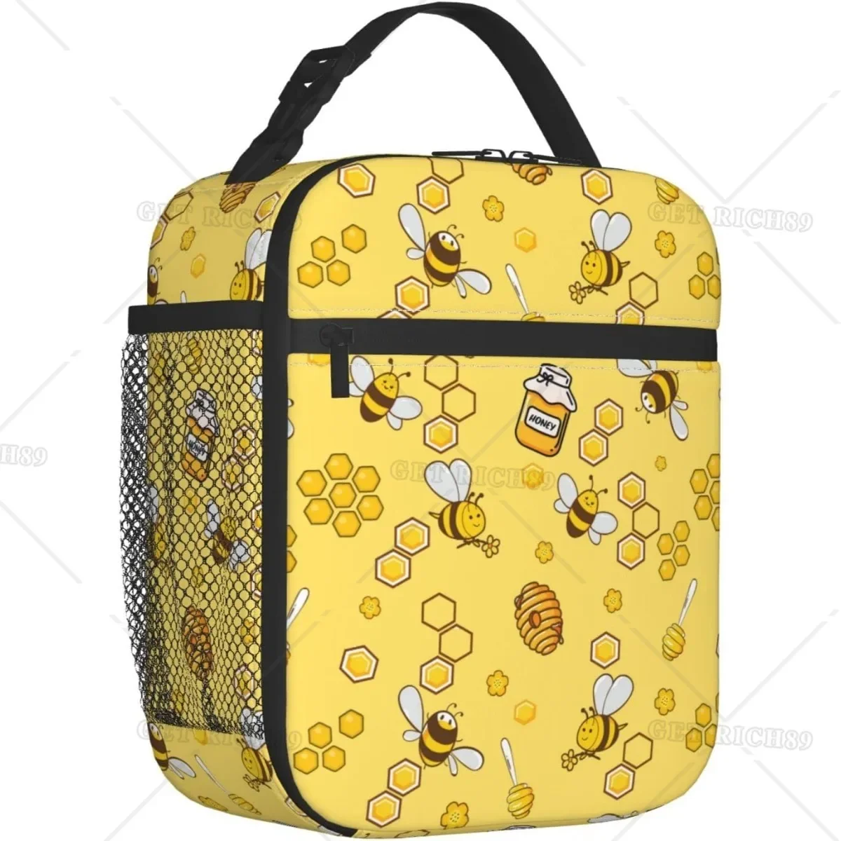 Cute Cartoon Bee Lunch Box Insulated Reusable Yellow Lunch Bag for Teen Girls Women Portable Thermal Leakproof  Tote Cooler Bags